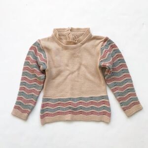 Hand knit neutral mock neck  sweater EUC fits 2/3Y